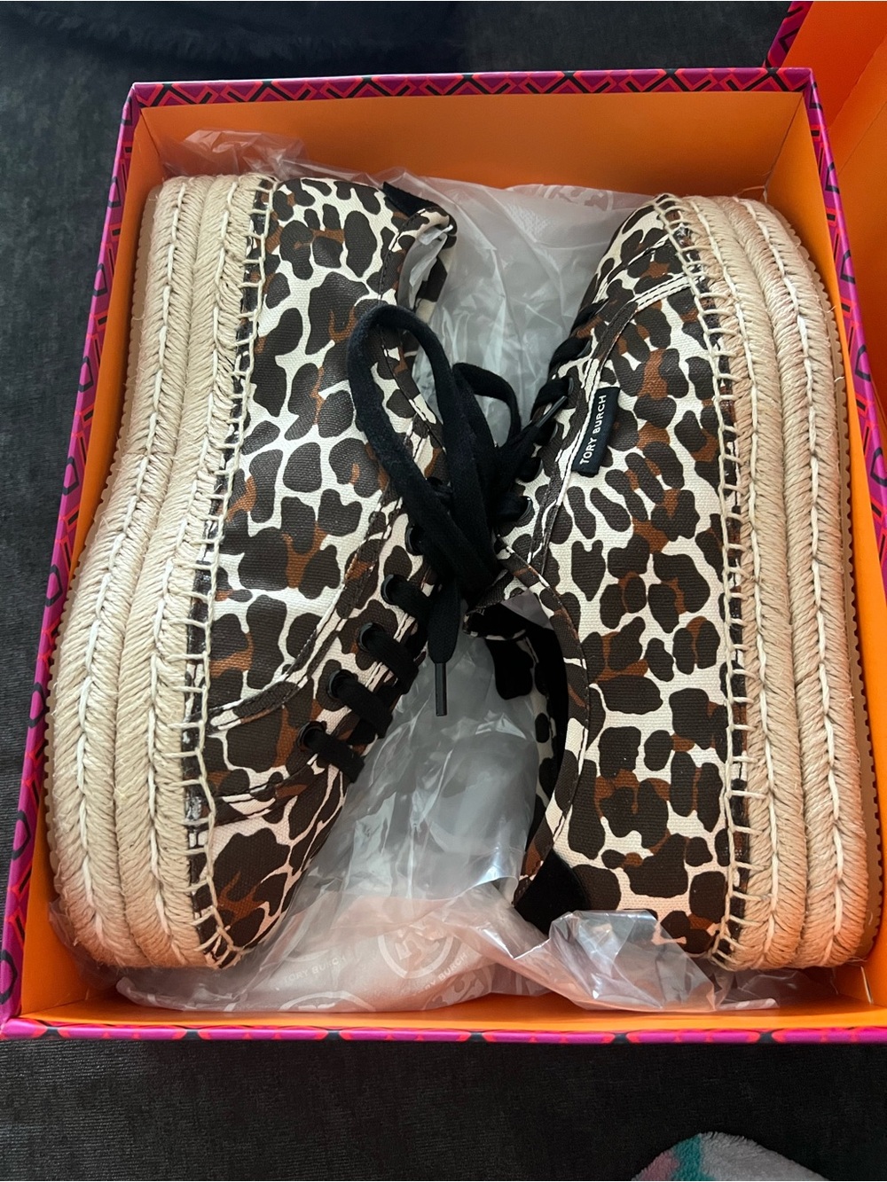 Tory Burch Leopard Print Espadrille Platform Sneakers in Brown, Black, Cream